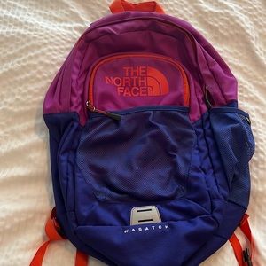 North face backpack | orange blue and purple